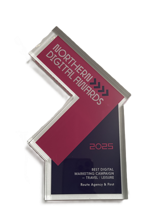 Northern Digital Awards 2025 trophy - Best Digital Marketing Campaign, Travel and Leisure