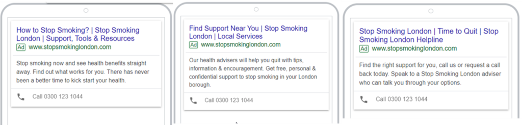 Stop Smoking London's PPC copy