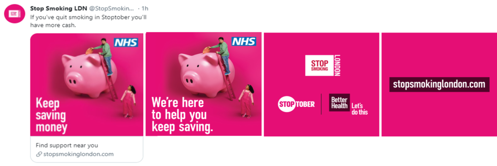 Image capturing Stop Smoking London's Stoptober Twitter carousel