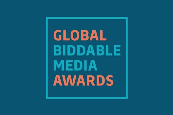 Text displaying the words 'Global Biddable Media Awards' in orange and blue colours