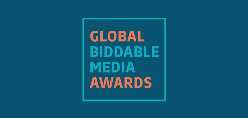 Text displaying the words 'Global Biddable Media Awards' in orange and blue colours