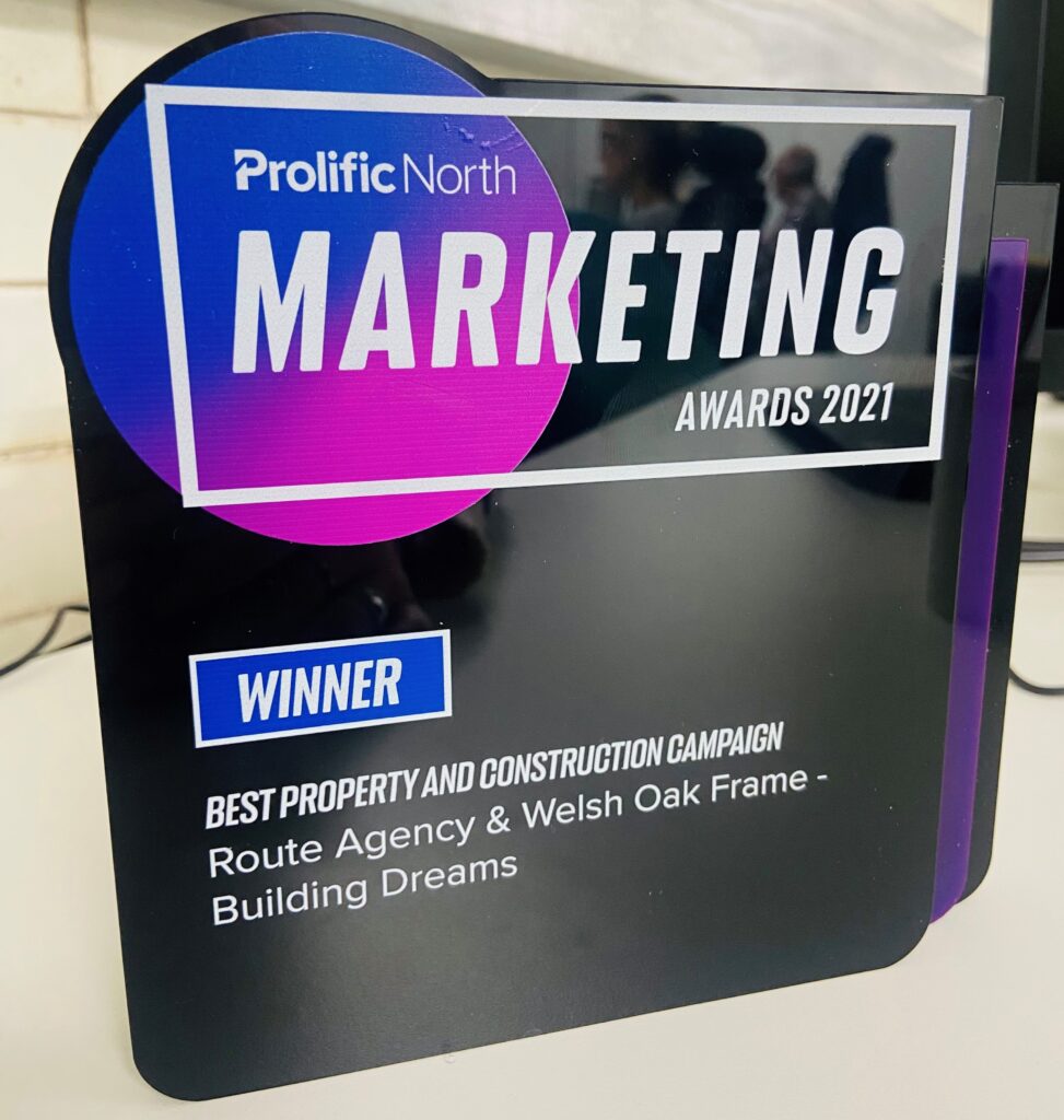 Image of Route's award for Prolific Marketing 2021 winner in the 'Best Property and Construction' campaign category