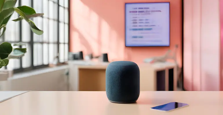 An image of a voice search assistant in an office