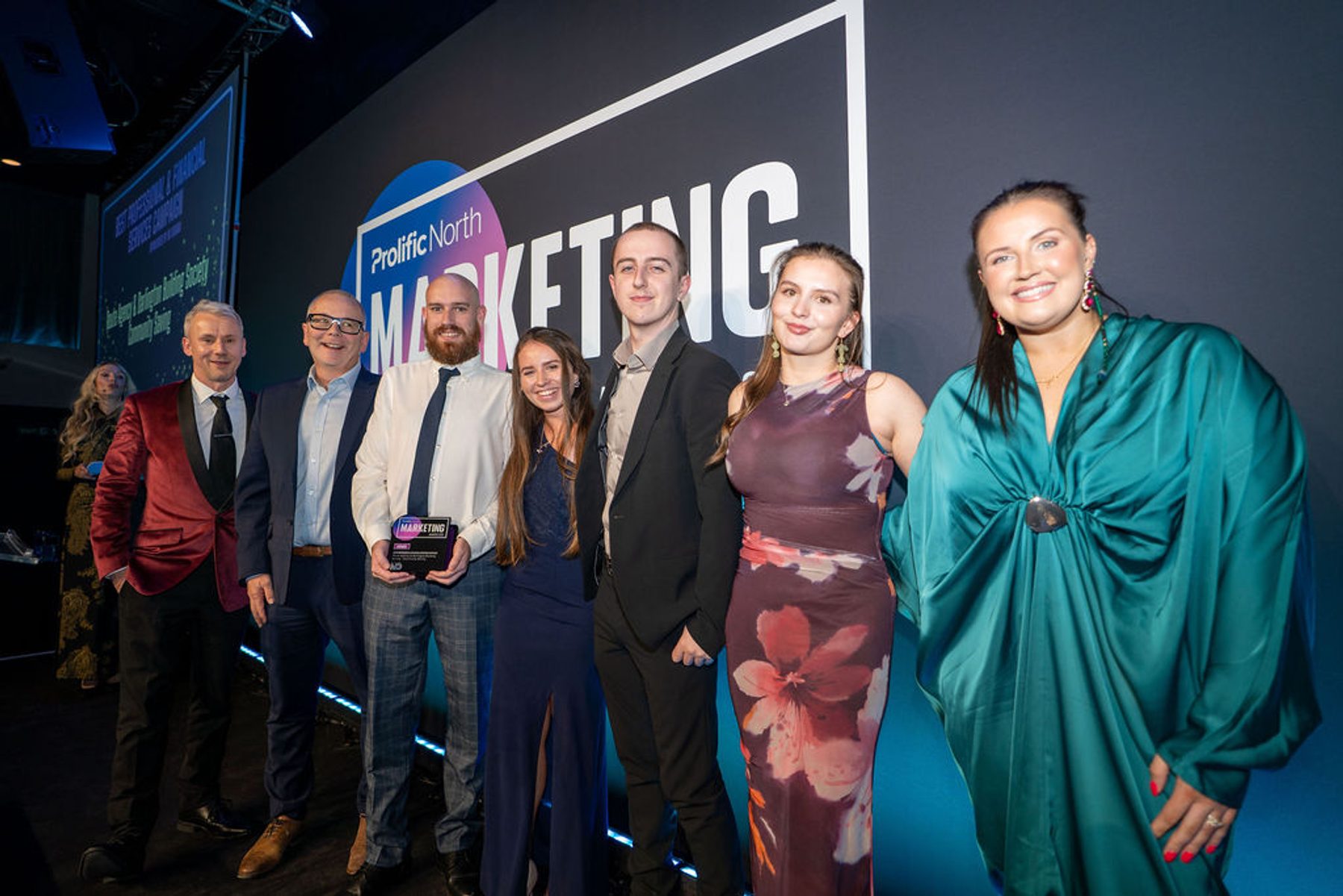 The Route and client team on stage at the Prolific North Marketing Awards