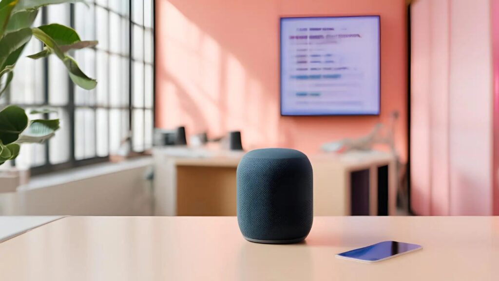 An image of a voice search assistant in an office