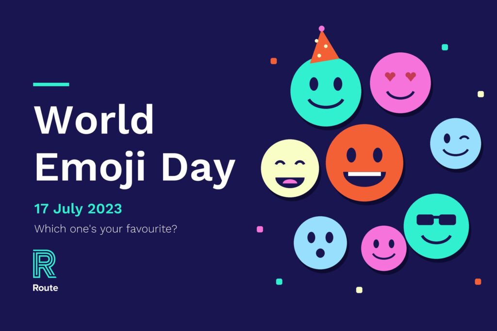 Route graphic for World Emoji Day, 17 July 2023, with smiling emoji faces in Route colours